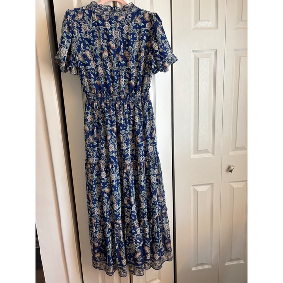 Max Studio London Boho Floral Maxi Dress Large Smocked Waist Puff Sleeve - Picture 6 of 11